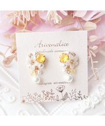 【Arivenalice】全12色 フラワービジュー 揺れるパール ピアス(MA)