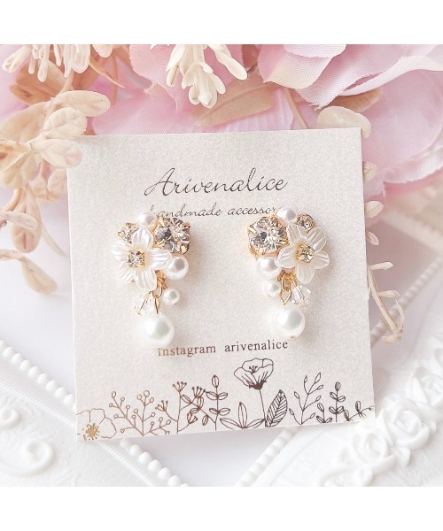 Arivenalice】全12色 フラワービジュー 揺れるパール ピアス(MA