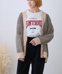 オーバーシルエット細ボーダーカーディガン
