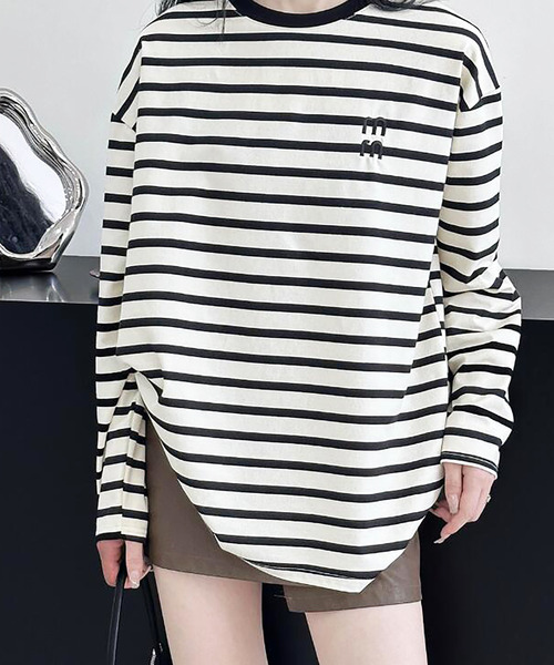 Girly Doll（ガーリードール）の「ワンポイントボーダーカットソー（Tシャツ/カットソー・レディース・ブラック/ホワイト・F）」の3枚目の写真