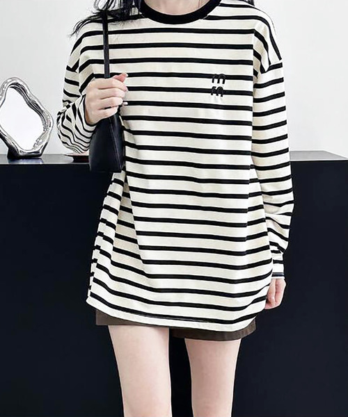 Girly Doll（ガーリードール）の「ワンポイントボーダーカットソー（Tシャツ/カットソー・レディース・ブラック/ホワイト・F）」の6枚目の写真