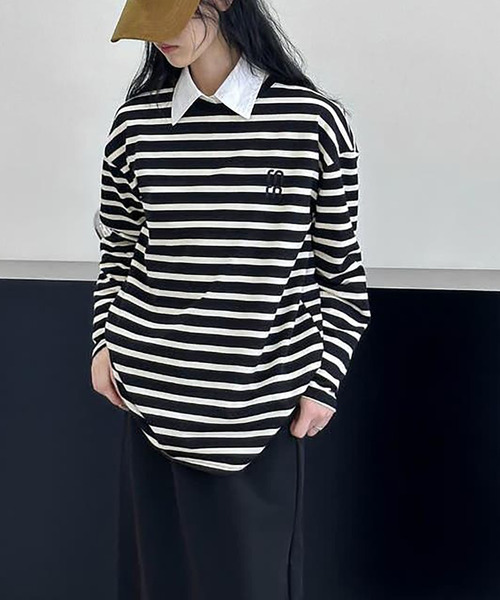 Girly Doll（ガーリードール）の「ワンポイントボーダーカットソー（Tシャツ/カットソー・レディース・ブラック/ホワイト・F）」の10枚目の写真