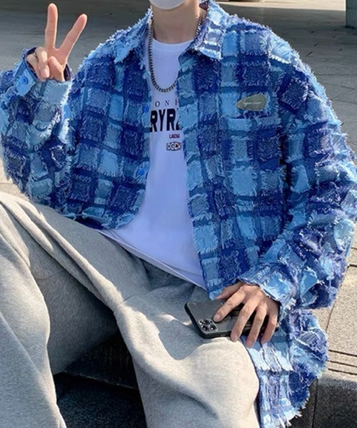 ROOPTOKYO(ループトウキョウ)の「▲シャギーデザインオーバーシャツ チェックシャツ(シャツ/ブラウス・メンズ・ブルー・L/XL/2XL)」の1枚目の写真