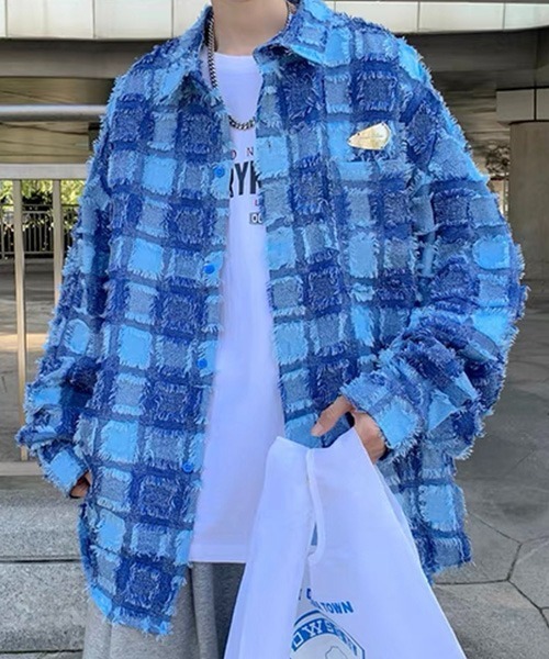 ROOPTOKYO(ループトウキョウ)の「▲シャギーデザインオーバーシャツ チェックシャツ(シャツ/ブラウス・メンズ・ブルー・L/XL/2XL)」の4枚目の写真