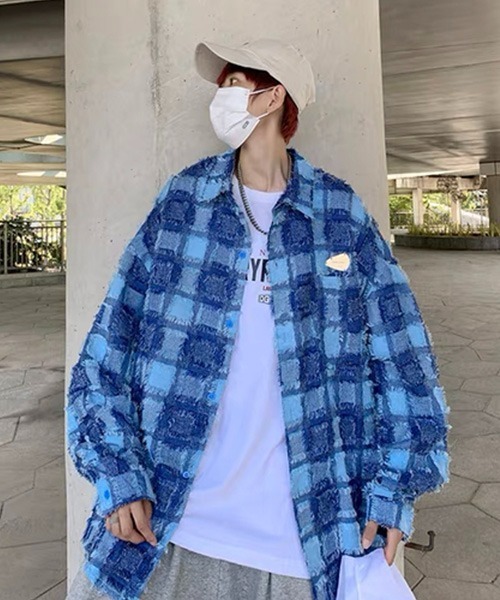 ROOPTOKYO(ループトウキョウ)の「▲シャギーデザインオーバーシャツ チェックシャツ(シャツ/ブラウス・メンズ・ブルー・L/XL/2XL)」の3枚目の写真