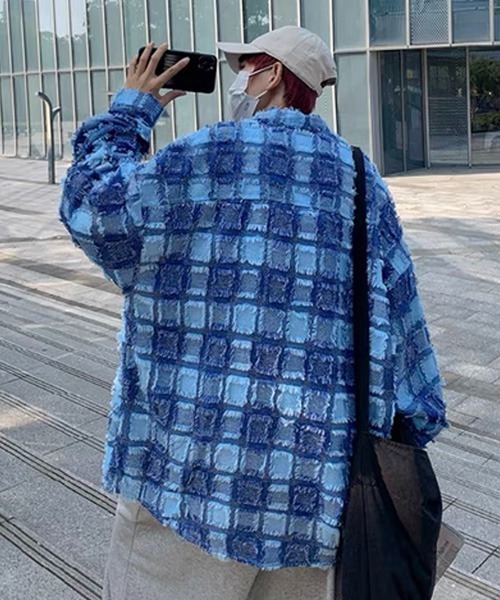 ROOPTOKYO(ループトウキョウ)の「▲シャギーデザインオーバーシャツ チェックシャツ(シャツ/ブラウス・メンズ・ブルー・L/XL/2XL)」の6枚目の写真