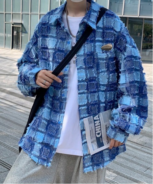 ROOPTOKYO(ループトウキョウ)の「▲シャギーデザインオーバーシャツ チェックシャツ(シャツ/ブラウス・メンズ・ブルー・L/XL/2XL)」の9枚目の写真