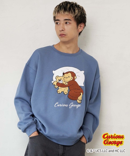 OUTDOOR PRODUCTS（アウトドアプロダクツ）の「【OUTDOOR PRODUCTS/アウトドアプロダクツ】【おさるのジョージ 】コラボ　 裏起毛　クルートレーナ－　スウェット 　ドロップショルダー　 オーバーサイズ　バックプリント（スウェット・メンズ・ホワイト/オフホワイト/ブルーグレー/杢グレー・MEDIUM/X-LARGE/LARGE）」の3枚目の写真