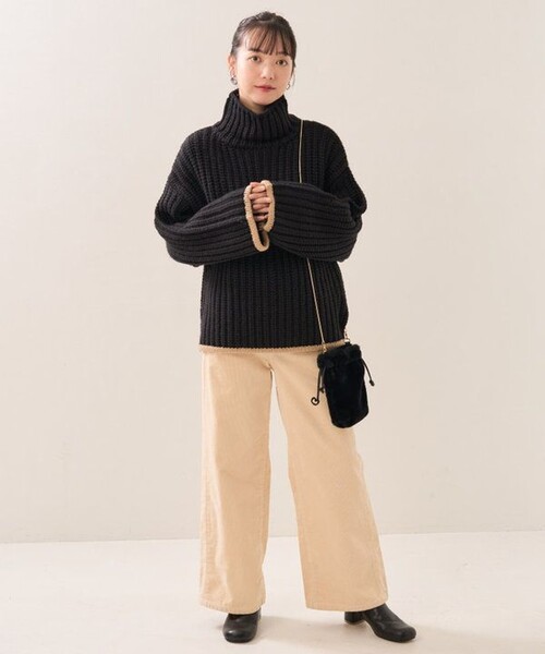 セール】畦配色 タートルニット/ハイネックニット（ニット/セーター