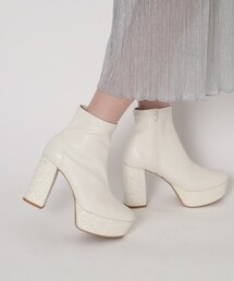 ◆【ラク盛り/ショートブーツ】リピーター続出/脚長美脚 グリッターヒールショートブーツ