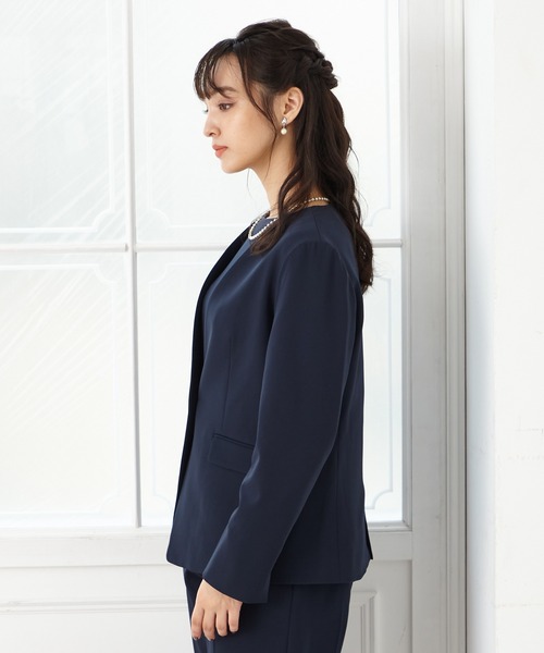 nemu　　サテン　ノーカラージャケット　ネイビー　36 nemu様専用 サテン ノーカラージャケット ネイビー 36 - メルカリ