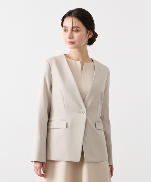 nemu　　サテン　ノーカラージャケット　ネイビー　36 楽天市場】【SALE／50%OFF】PeサテンストレッチSETUPシリーズ ノー