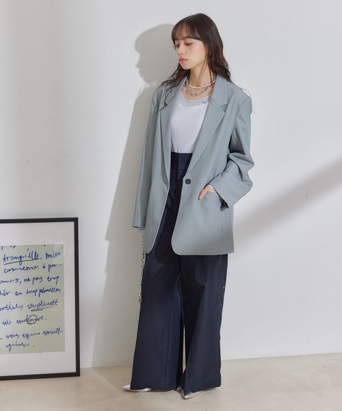 VIS（ビス）の「オーバーサイズシングルジャケット（テーラードジャケット・レディース・ライトグレー/ミント/ブラウン系その他2・M/S）」の14枚目の写真