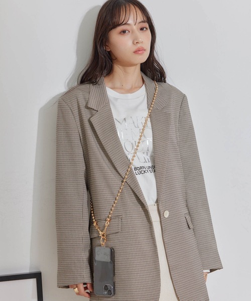 VIS（ビス）の「オーバーサイズシングルジャケット（テーラードジャケット・レディース・ライトグレー/ミント/ブラウン系その他2・M/S）」の5枚目の写真