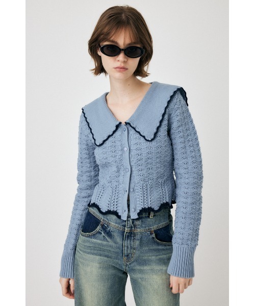 MOUSSY（マウジー）の「KNIT LACEWORK COLLAR カーディガン（カーディガン/ボレロ・レディース・ブラック/ライトブルー/アイボリー・FREE）」の17枚目の写真