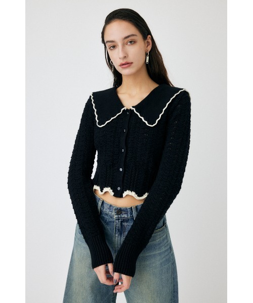 MOUSSY（マウジー）の「KNIT LACEWORK COLLAR カーディガン（カーディガン/ボレロ・レディース・ブラック/ライトブルー/アイボリー・FREE）」の4枚目の写真