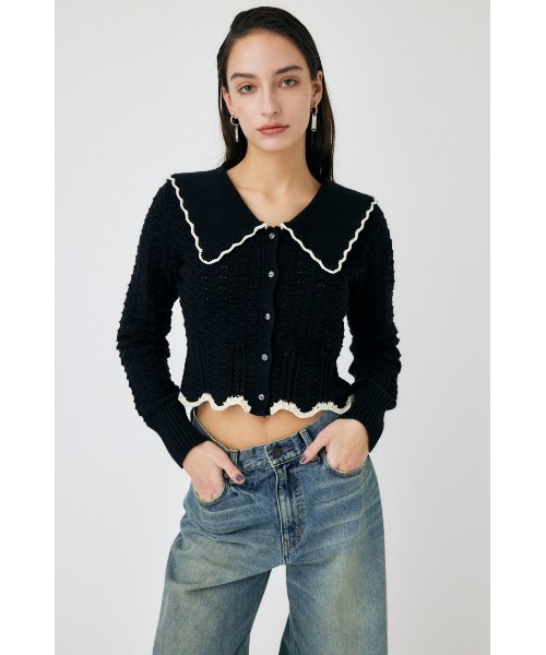 MOUSSY（マウジー）の「KNIT LACEWORK COLLAR カーディガン（カーディガン/ボレロ・レディース・ブラック/ライトブルー/アイボリー・FREE）」の5枚目の写真