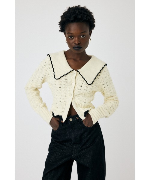 MOUSSY（マウジー）の「KNIT LACEWORK COLLAR カーディガン（カーディガン/ボレロ・レディース・ブラック/ライトブルー/アイボリー・FREE）」の14枚目の写真