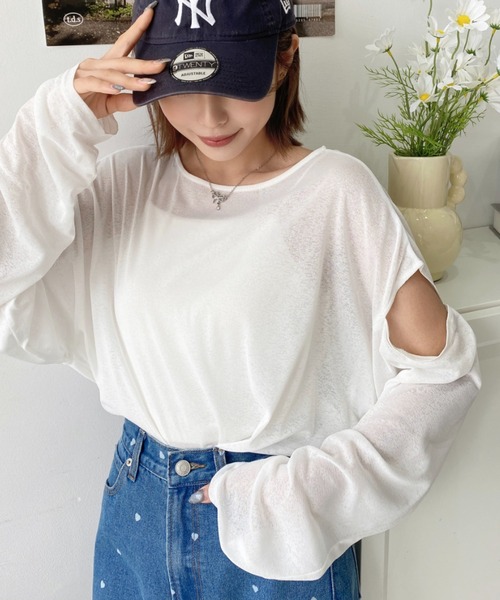 セール】前後2WAYショルダースリットシアーロンT（Tシャツ 
