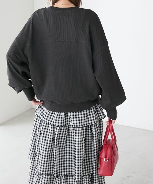 BONLECILL(ボンルシール)の「DOGカレッジプリントワッフルプルオーバー(Tシャツ/カットソー・レディース・オートミール/ホワイト×ブラック/アイボリー/チャコールグレー・FREE)」の5枚目の写真