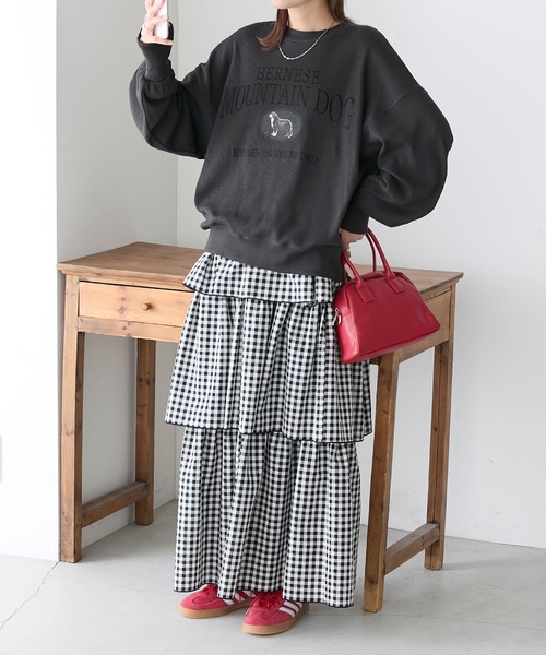 BONLECILL(ボンルシール)の「DOGカレッジプリントワッフルプルオーバー(Tシャツ/カットソー・レディース・オートミール/ホワイト×ブラック/アイボリー/チャコールグレー・FREE)」の9枚目の写真