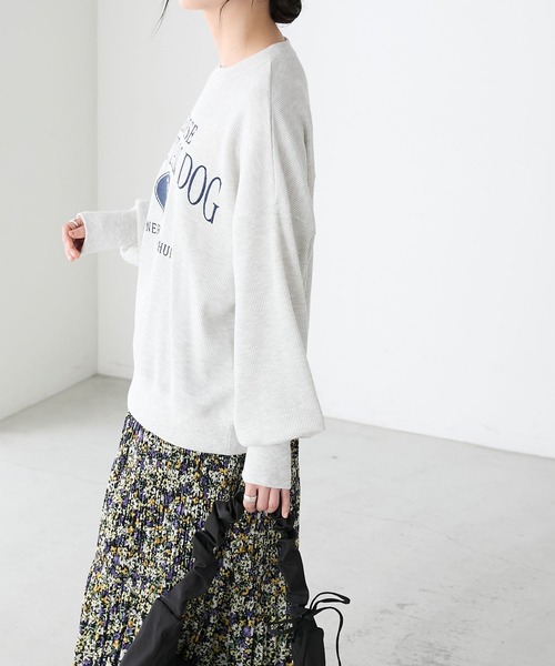 BONLECILL(ボンルシール)の「DOGカレッジプリントワッフルプルオーバー(Tシャツ/カットソー・レディース・オートミール/ホワイト×ブラック/アイボリー/チャコールグレー・FREE)」の12枚目の写真
