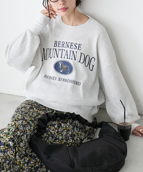 BONLECILL(ボンルシール)の「DOGカレッジプリントワッフルプルオーバー(Tシャツ/カットソー・レディース・オートミール/ホワイト×ブラック/アイボリー/チャコールグレー・FREE)」の17枚目の写真