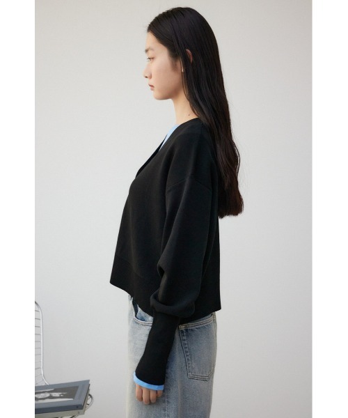 AZUL by moussy(アズールバイマウジー)の「パフスリーブショートカーディガン(カーディガン/ボレロ・レディース・アイボリー/ブラック/ライトブルー・FREE)」の9枚目の写真