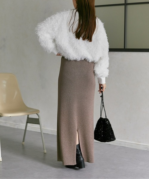 Thevon(ゼボン)の「ラメ混ニットナロースカート(スカート・レディース・グレー/ブラック/モカ/イエロー・FREE)」の9枚目の写真