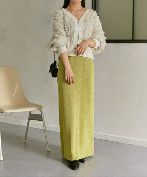 Thevon(ゼボン)の「ラメ混ニットナロースカート(スカート・レディース・グレー/ブラック/モカ/イエロー・FREE)」の15枚目の写真