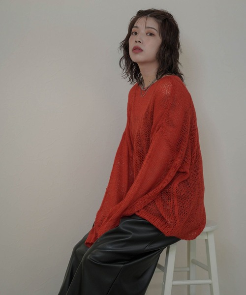 mimi toujours（ミミトゥジュール）の「モヘアタッチ シアー ニット プルオーバー mimi toujours×itsPeachi（ニット/セーター・レディース・カーキ/レッド/ブラック・フリー）」の3枚目の写真