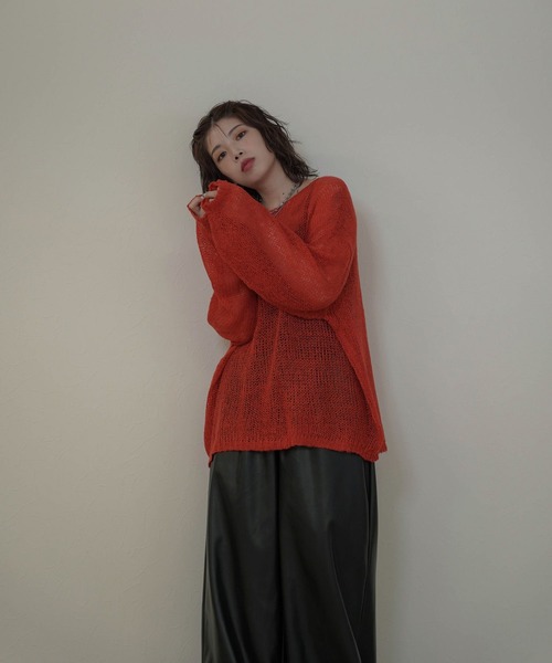 mimi toujours（ミミトゥジュール）の「モヘアタッチ シアー ニット プルオーバー mimi toujours×itsPeachi（ニット/セーター・レディース・カーキ/レッド/ブラック・フリー）」の4枚目の写真