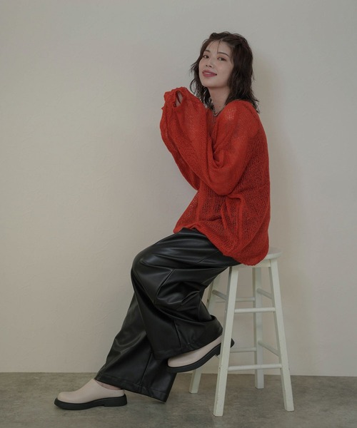 mimi toujours（ミミトゥジュール）の「モヘアタッチ シアー ニット プルオーバー mimi toujours×itsPeachi（ニット/セーター・レディース・カーキ/レッド/ブラック・フリー）」の5枚目の写真