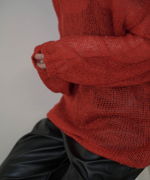mimi toujours（ミミトゥジュール）の「モヘアタッチ シアー ニット プルオーバー mimi toujours×itsPeachi（ニット/セーター・レディース・カーキ/レッド/ブラック・フリー）」の6枚目の写真