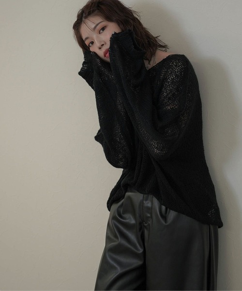 mimi toujours（ミミトゥジュール）の「モヘアタッチ シアー ニット プルオーバー mimi toujours×itsPeachi（ニット/セーター・レディース・カーキ/レッド/ブラック・フリー）」の10枚目の写真