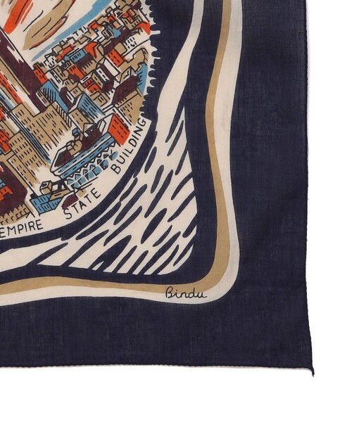 BINDU ビンドゥー　スカーフ 100*100 25AW NY柄　ブルー BINDU ビンドゥー スカーフ 100*100 25AW NY柄 ブルー BINDU:100
