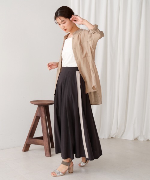 Bou Jeloud（ブージュルード）の「綿麻バイカラーテープスカート（スカート・レディース・ベージュ/チャコールグレー・38）」の6枚目の写真