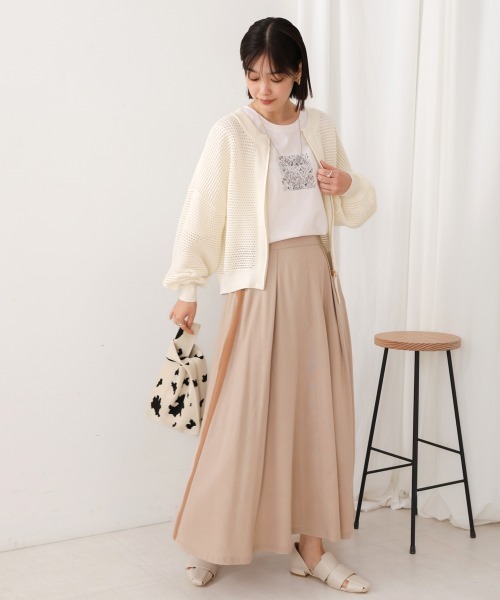 Bou Jeloud（ブージュルード）の「綿麻バイカラーテープスカート（スカート・レディース・ベージュ/チャコールグレー・38）」の3枚目の写真