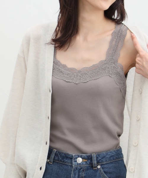 Honeys（ハニーズ）の「テレコレースキャミソール（キャミソール・レディース・ネイビー/ピンク/ブラック/サックスブルー/アイボリー/オフホワイト/モカ/グリーン・S/M/L/LL）」の4枚目の写真