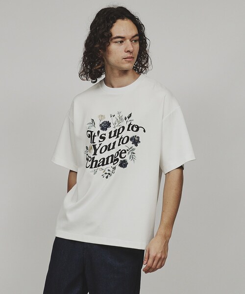 tk.TAKEO KIKUCHI(ティーケータケオキクチ)の「◆ウェーブレタードフラワーTシャツ(Tシャツ/カットソー・メンズ・ホワイト/ブラック/ブラック系4・02/03)」の8枚目の写真