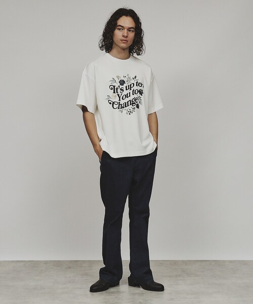 tk.TAKEO KIKUCHI(ティーケータケオキクチ)の「◆ウェーブレタードフラワーTシャツ(Tシャツ/カットソー・メンズ・ホワイト/ブラック/ブラック系4・02/03)」の10枚目の写真