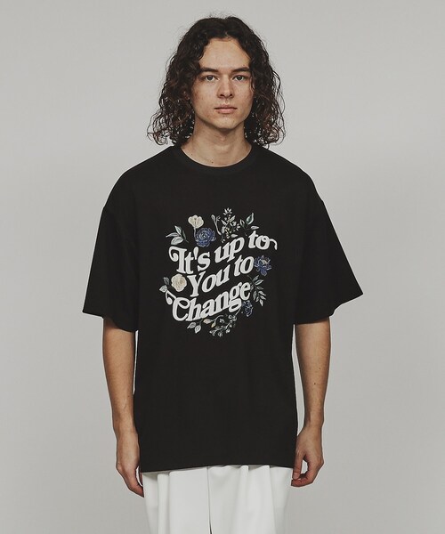 tk.TAKEO KIKUCHI(ティーケータケオキクチ)の「◆ウェーブレタードフラワーTシャツ(Tシャツ/カットソー・メンズ・ホワイト/ブラック/ブラック系4・02/03)」の12枚目の写真