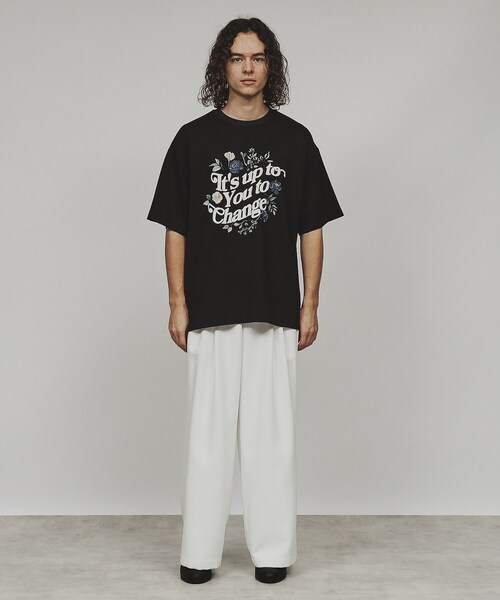 tk.TAKEO KIKUCHI(ティーケータケオキクチ)の「◆ウェーブレタードフラワーTシャツ(Tシャツ/カットソー・メンズ・ホワイト/ブラック/ブラック系4・02/03)」の5枚目の写真