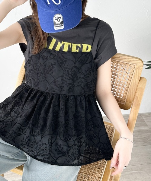 classicalelf(クラシカルエルフ)の「大人のレイヤードスタイル。シアー花柄刺繍オーバーキャミビスチェ(キャミソール・レディース・ブラック/アイボリー・LARGE/MEDIUM/X-LARGE)」の2枚目の写真