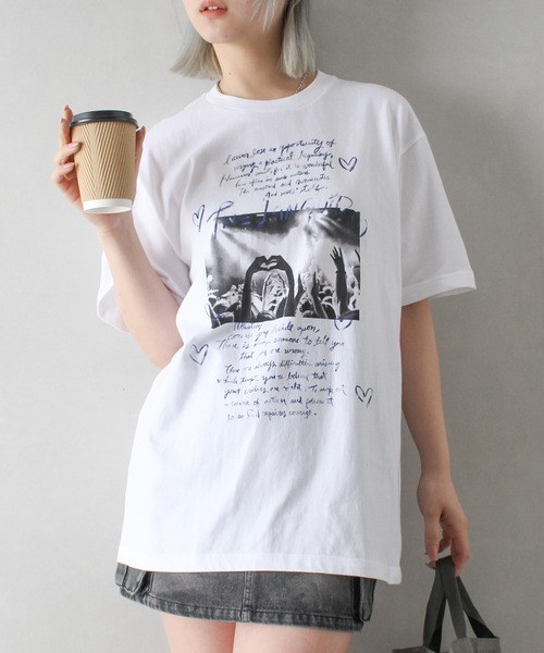 SpRay(スプレイ)の「ハート転写 Tシャツ(Tシャツ/カットソー・レディース・ホワイト/アイボリー/チャコールグレー・FREE)」の2枚目の写真
