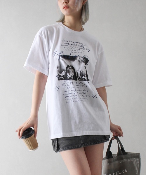 SpRay(スプレイ)の「ハート転写 Tシャツ(Tシャツ/カットソー・レディース・ホワイト/アイボリー/チャコールグレー・FREE)」の5枚目の写真