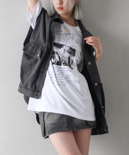 SpRay(スプレイ)の「ハート転写 Tシャツ(Tシャツ/カットソー・レディース・ホワイト/アイボリー/チャコールグレー・FREE)」の9枚目の写真