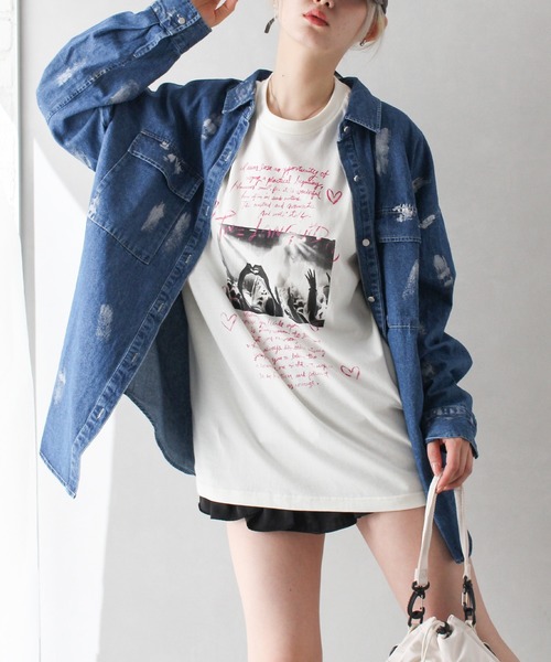 SpRay(スプレイ)の「ハート転写 Tシャツ(Tシャツ/カットソー・レディース・ホワイト/アイボリー/チャコールグレー・FREE)」の17枚目の写真