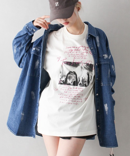 SpRay(スプレイ)の「ハート転写 Tシャツ(Tシャツ/カットソー・レディース・ホワイト/アイボリー/チャコールグレー・FREE)」の19枚目の写真