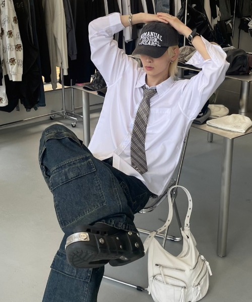 XU（エックスユー）の「ストリートファッション XU エックスユー oversized shirt 長袖シャツ 長袖トップス オーバーサイズ ベーシックシャツ 韓国ファッション 韓国ストリート（シャツ/ブラウス・メンズ・ホワイト・M）」の12枚目の写真